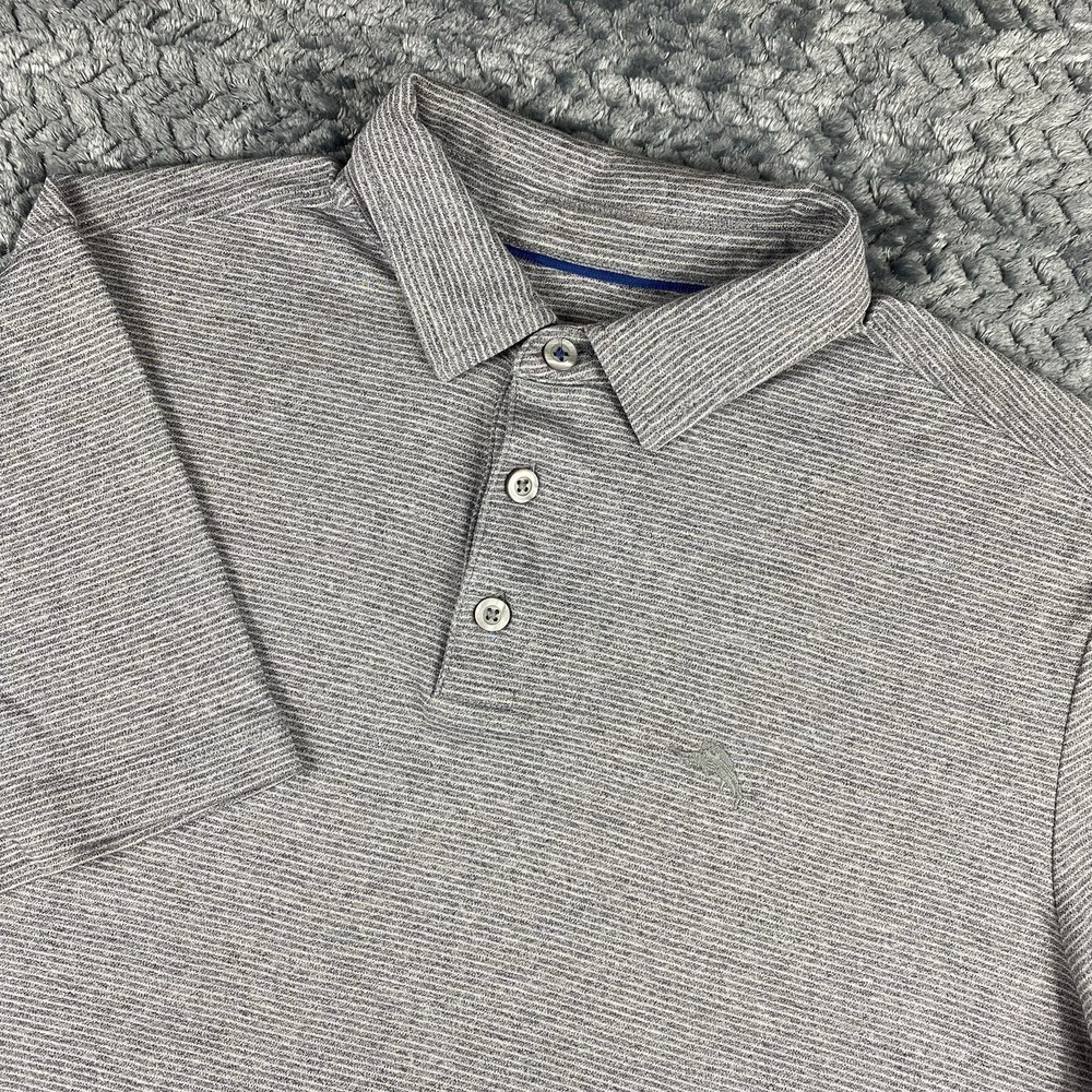 Tommy Bahama Mens Small Cotton Short Sleeve Gray Striped Casual Polo Shirt